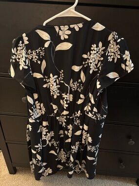 Express Black Floral Midi Dress with White Print